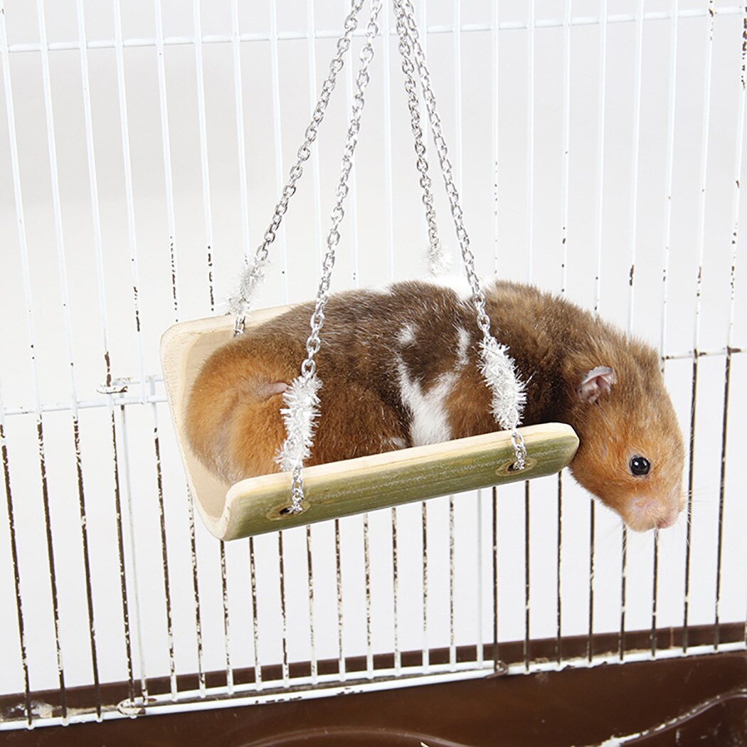 Mini Cute Pet Hanging Bed Bamboo Wood Cooling Ice Cradle Hamster Swing Toy Springboard Pet Swing Hammock For Hamster-ebowsos