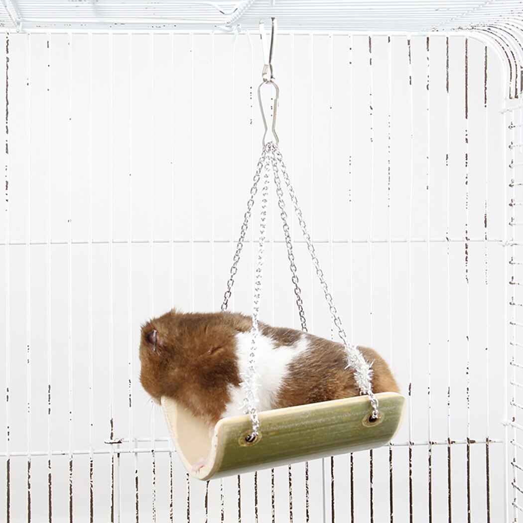 Mini Cute Pet Hanging Bed Bamboo Wood Cooling Ice Cradle Hamster Swing Toy Springboard Pet Swing Hammock For Hamster-ebowsos