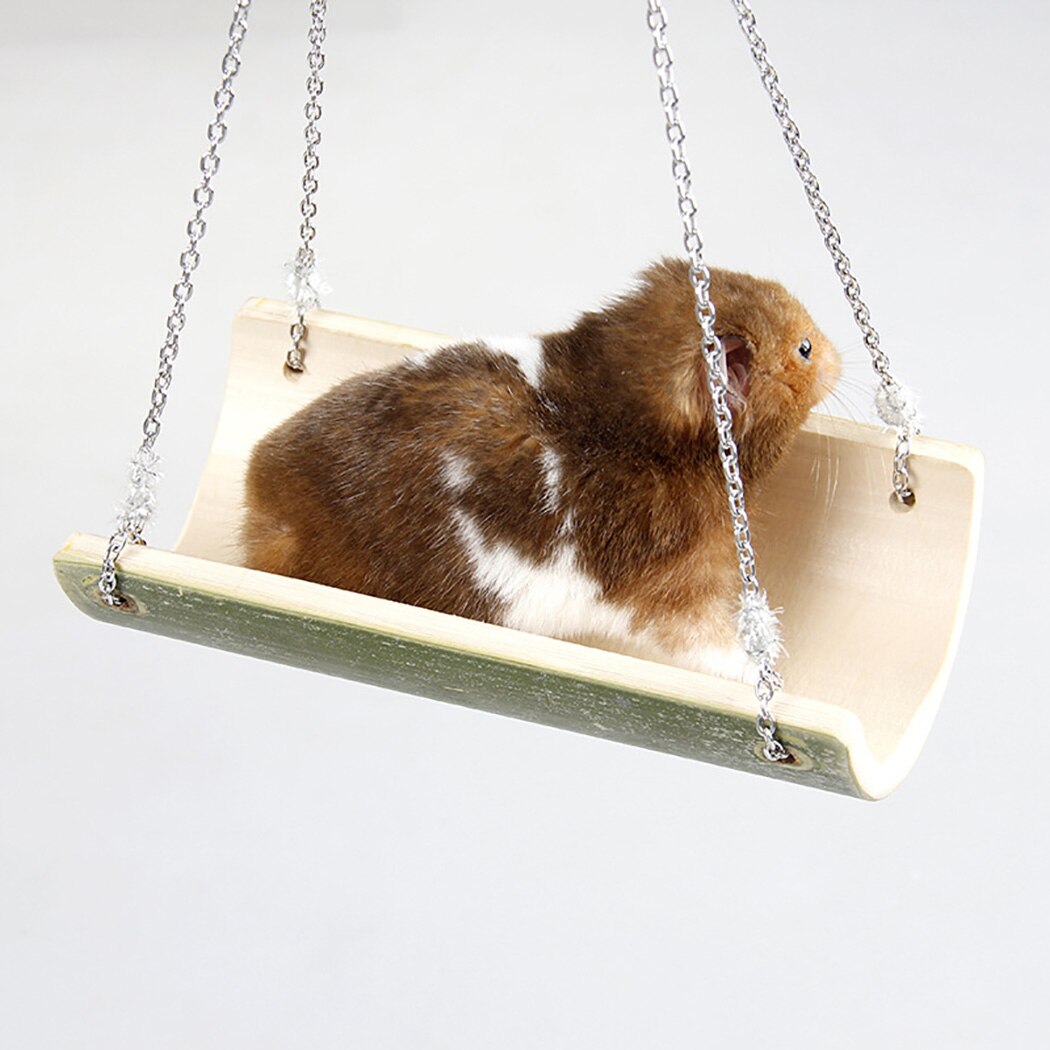 Mini Cute Pet Hanging Bed Bamboo Wood Cooling Ice Cradle Hamster Swing Toy Springboard Pet Swing Hammock For Hamster-ebowsos