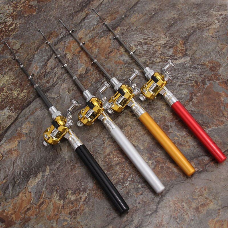 Mini Fishing Rod With Fishing Reel Portable Aluminum Alloy Hand Pole Fly Fishing Trolling Rods Fishing Tools 95cm-ebowsos