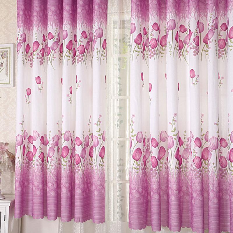 Modern Home Living Room Window Tulip Pattern Curtain Purple - ebowsos