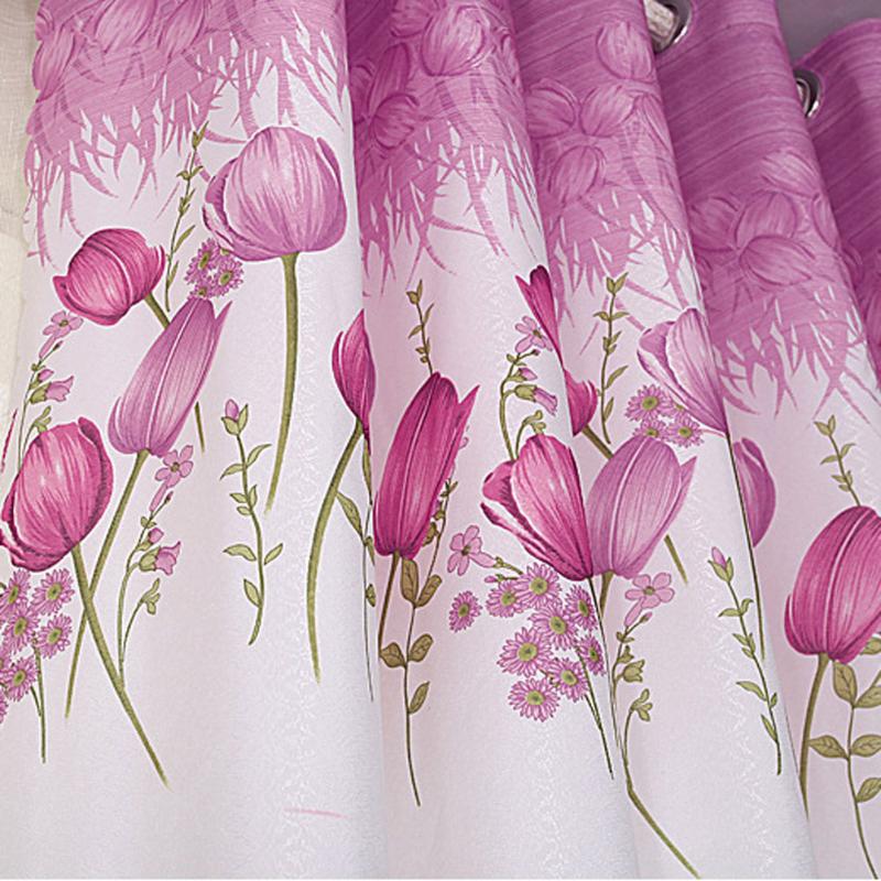 Modern Home Living Room Window Tulip Pattern Curtain Purple - ebowsos