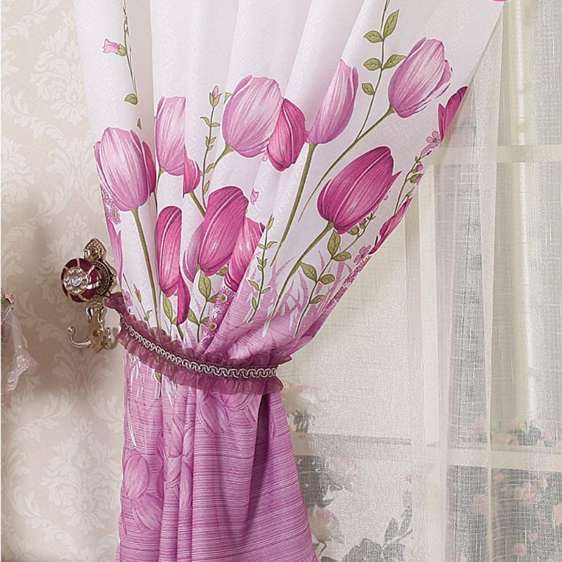 Modern Home Living Room Window Tulip Pattern Curtain Purple - ebowsos