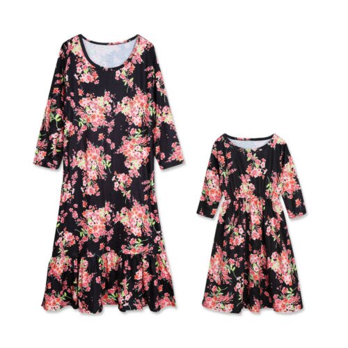 Mommy and Me Family Matching Floral Dress Mother Daughter Sundress for Kid Women - ebowsos