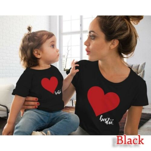 Mommy and me clothes Mother Daughter Matching family outfits T-shirt Women Kids Baby Girls soft cotton Heart print Tops - ebowsos