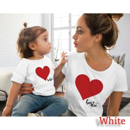 Mommy and me clothes Mother Daughter Matching family outfits T-shirt Women Kids Baby Girls soft cotton Heart print Tops - ebowsos