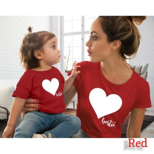 Mommy and me clothes Mother Daughter Matching family outfits T-shirt Women Kids Baby Girls soft cotton Heart print Tops - ebowsos