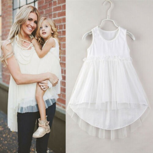 Mother And Daughter Matching Casual Dress Women Girls Short Dress Family Clothes - ebowsos