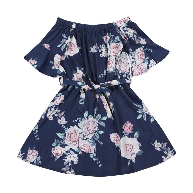 Mother girl Family Matching Outfits Off Shoulder Floral Dress Summer Chiffon Girl Women Boho Loose Dresses Clothes - ebowsos