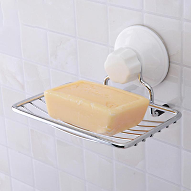 Multifunction Drain Soap Dish Holder Wall Mounted No Punch Strong Chuck Silver Bathroom Bracket Kitchen Case Storager - ebowsos