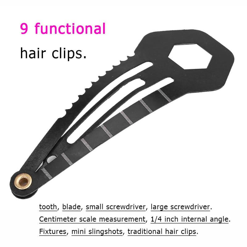 Multifunction Stainless Steel Hairpin Hair Clip Outdoor Ruler Cutter Keychain Pocket Tool Survive Screwdriver-ebowsos