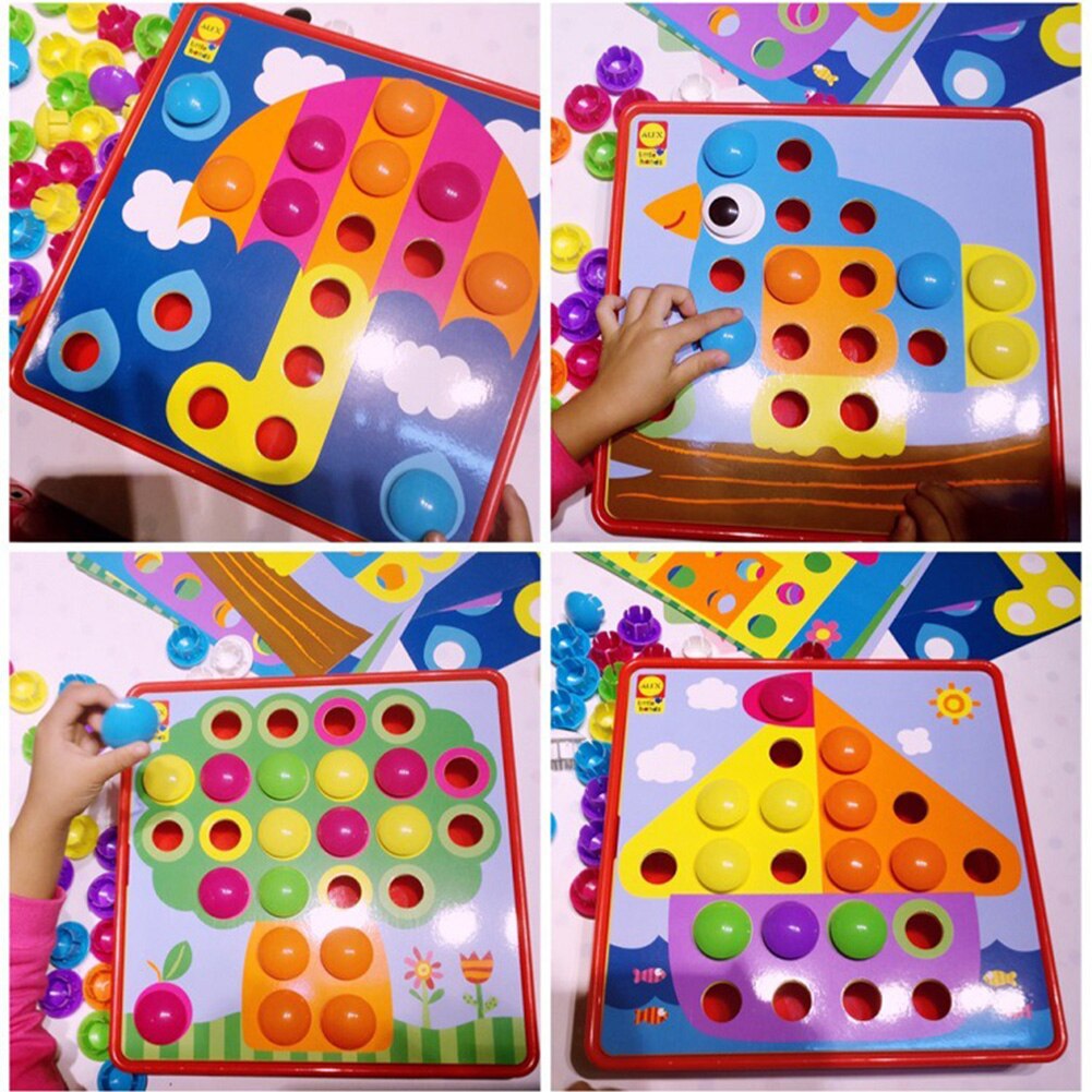 Mushroom Nail Baby DIY Creative Early Educational Brain Test Toy Pegboard Jigsaw Composite Picture Mosaic Puzzle-ebowsos