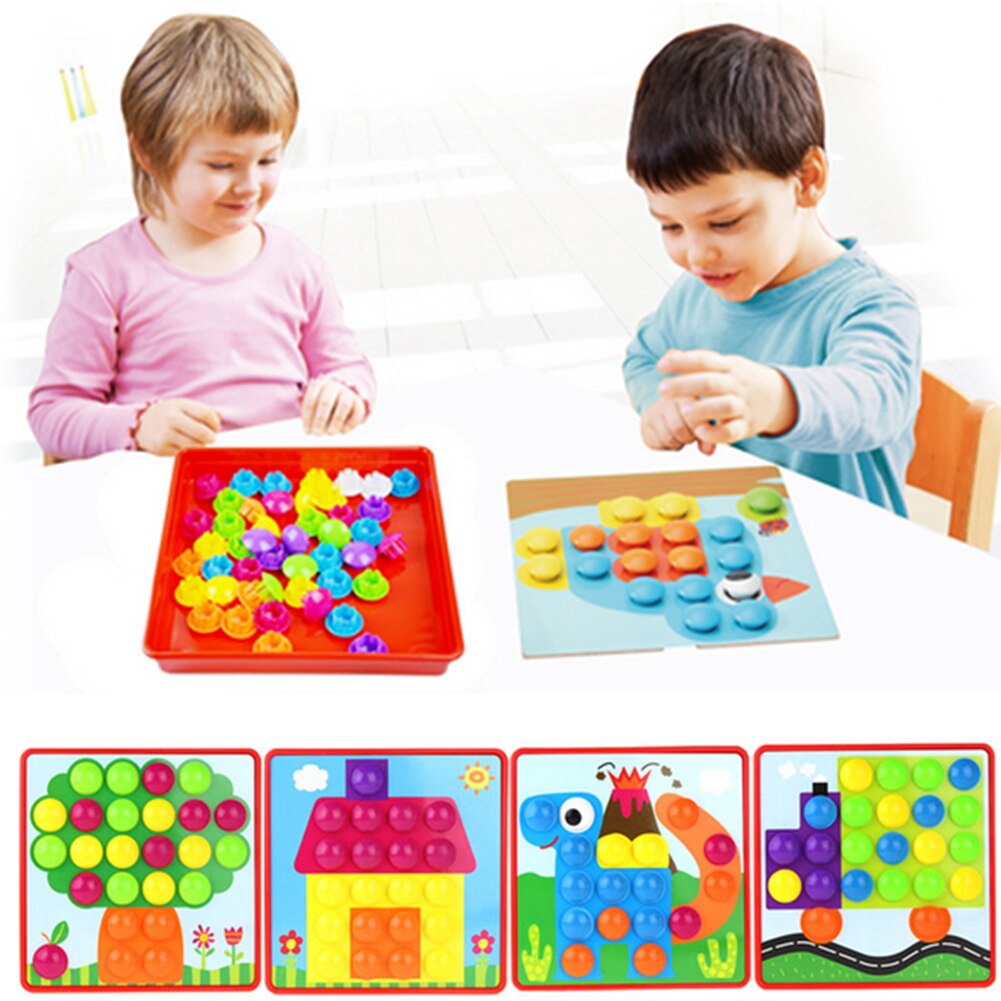 Mushroom Nail Baby DIY Creative Early Educational Brain Test Toy Pegboard Jigsaw Composite Picture Mosaic Puzzle-ebowsos