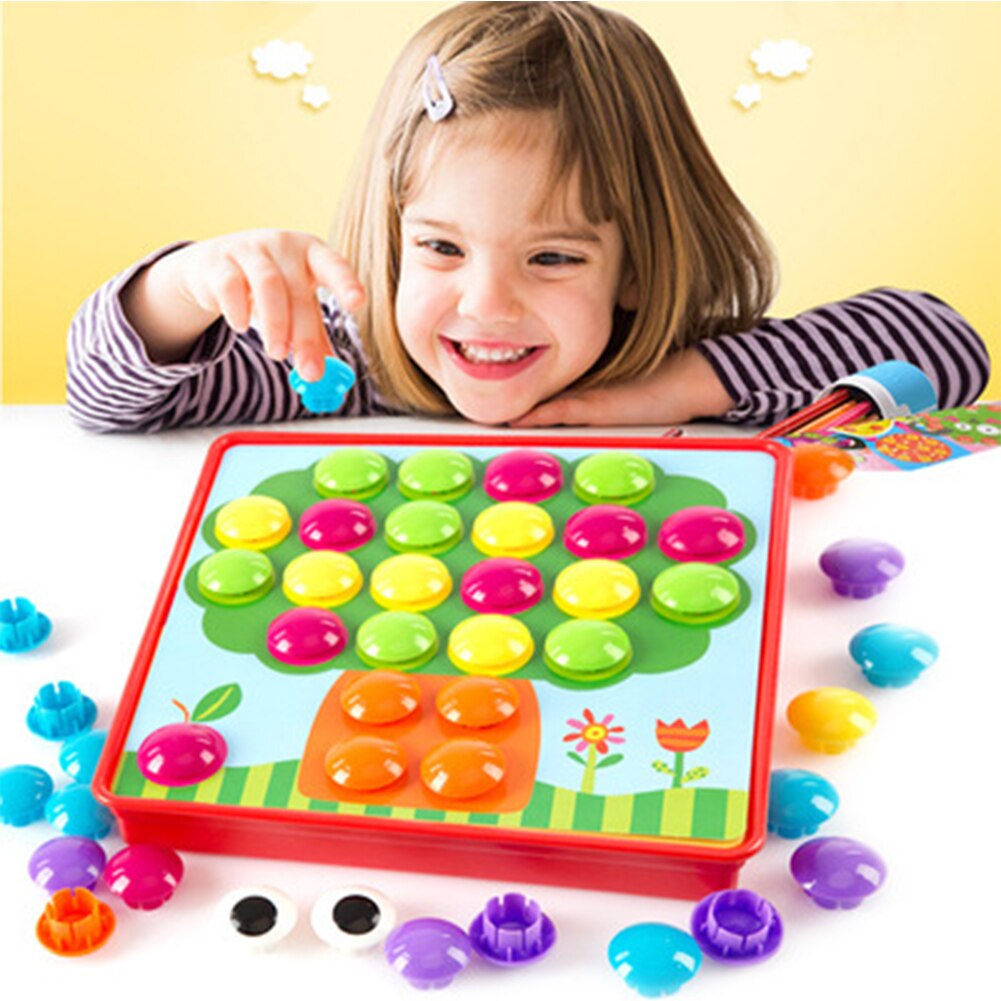 Mushroom Nail Baby DIY Creative Early Educational Brain Test Toy Pegboard Jigsaw Composite Picture Mosaic Puzzle-ebowsos