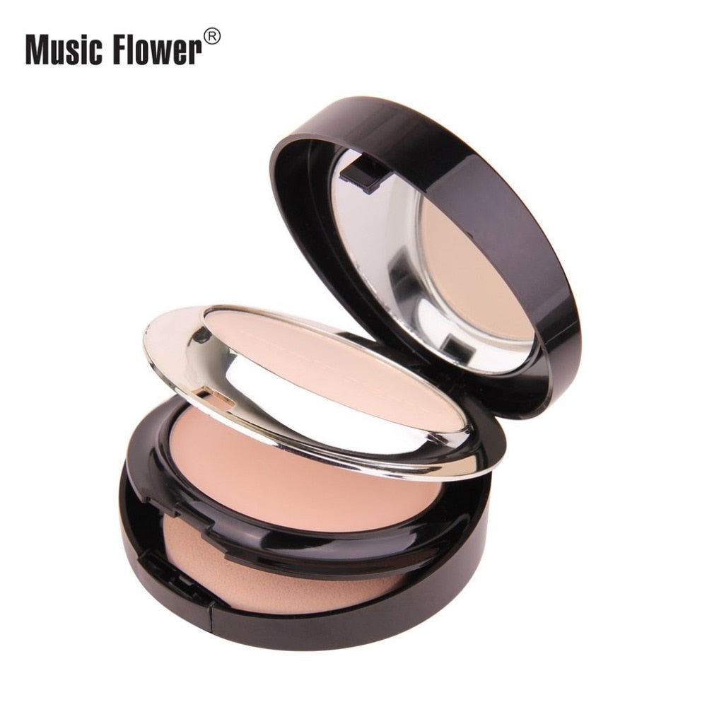 Music Flower 2 Layers Powder Women Makeup Cosmetic Contour Maquiagem Shading Concealer Wet Dry Powder Palette with Powder Puff - ebowsos