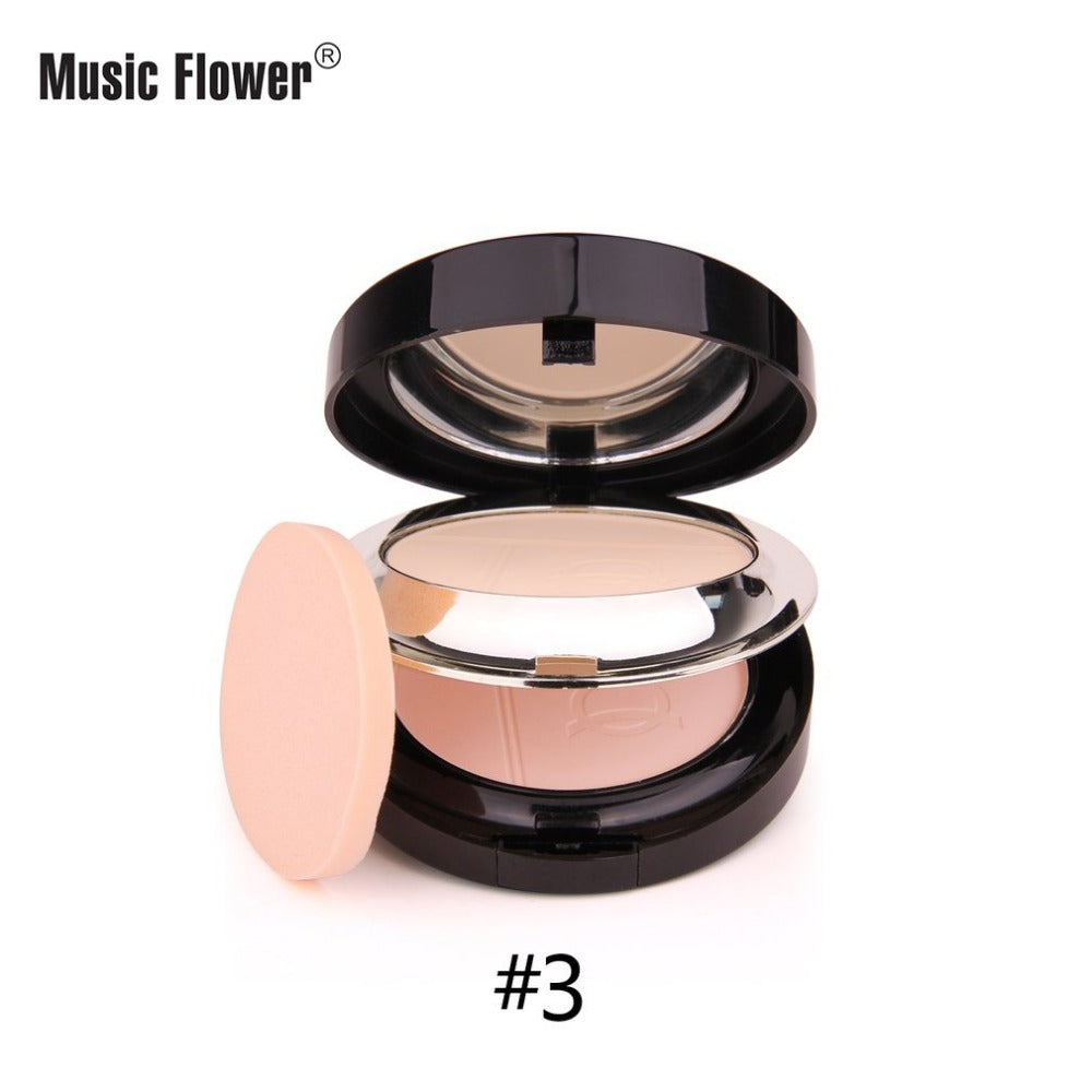 Music Flower 2 Layers Powder Women Makeup Cosmetic Contour Maquiagem Shading Concealer Wet Dry Powder Palette with Powder Puff - ebowsos