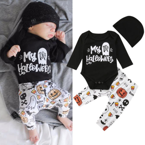 My 1st Halloween Clothes Newborn Baby Girl Boy Long Sleeve Romper Long Pants Set - ebowsos