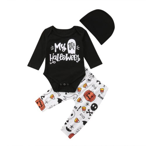 My 1st Halloween Clothes Newborn Baby Girl Boy Long Sleeve Romper Long Pants Set - ebowsos