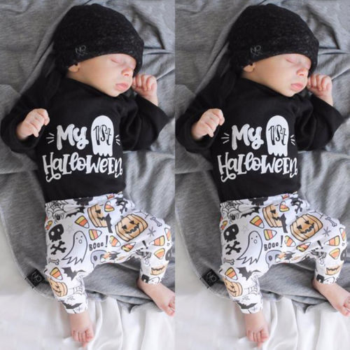 My 1st Halloween Clothes Newborn Baby Girl Boy Long Sleeve Romper Long Pants Set - ebowsos