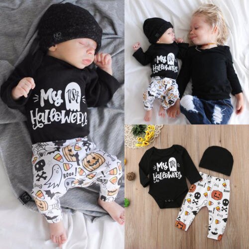 My 1st Halloween Clothes Newborn Baby Girl Boy Long Sleeve Romper Long Pants Set - ebowsos