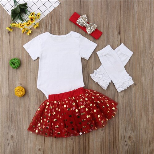 My 1st Valentine's Day Infant Newborn Baby Girl Short Sleeve Cotton Bodysuit Tops Tutu Polka Dot Skirt Headband 4PCS Clothes Set - ebowsos