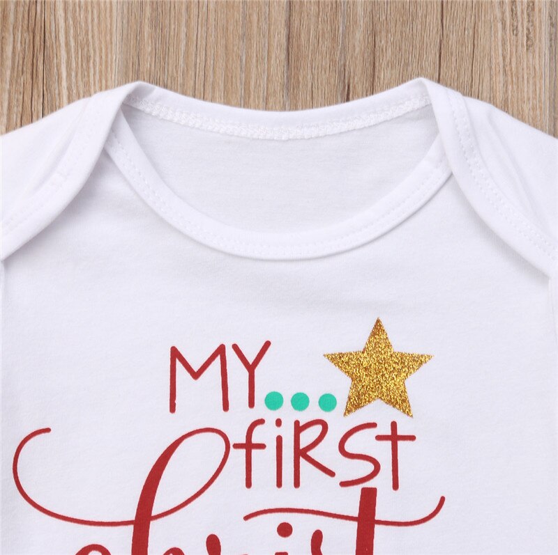 My First Christmas Baby Girls Romper Fancy Shorts Dress Set Clothes Baby Clothing 3Pcs Christmas's Baby Gifts - ebowsos