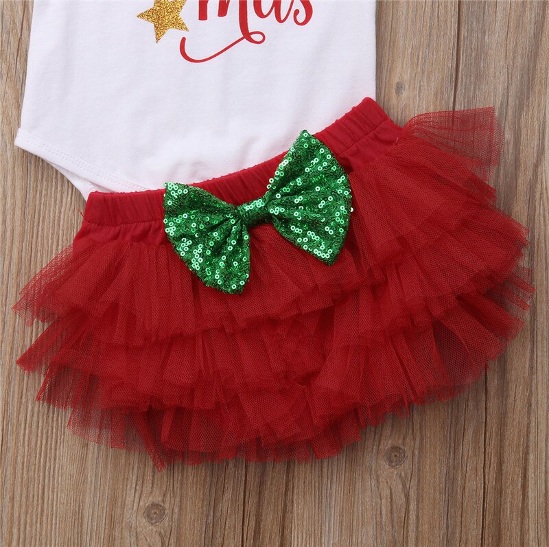 My First Christmas Baby Girls Romper Fancy Shorts Dress Set Clothes Baby Clothing 3Pcs Christmas's Baby Gifts - ebowsos