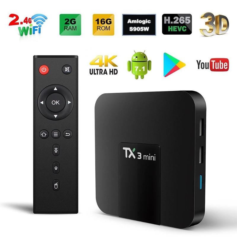 NEW TX3 Mini 2GB/16GB Android 7.1 Smart TV BOX S905W Quad Core HD WiFi 4K Multi-language 5V 2A  Smart TV Box Drop Shipping - ebowsos