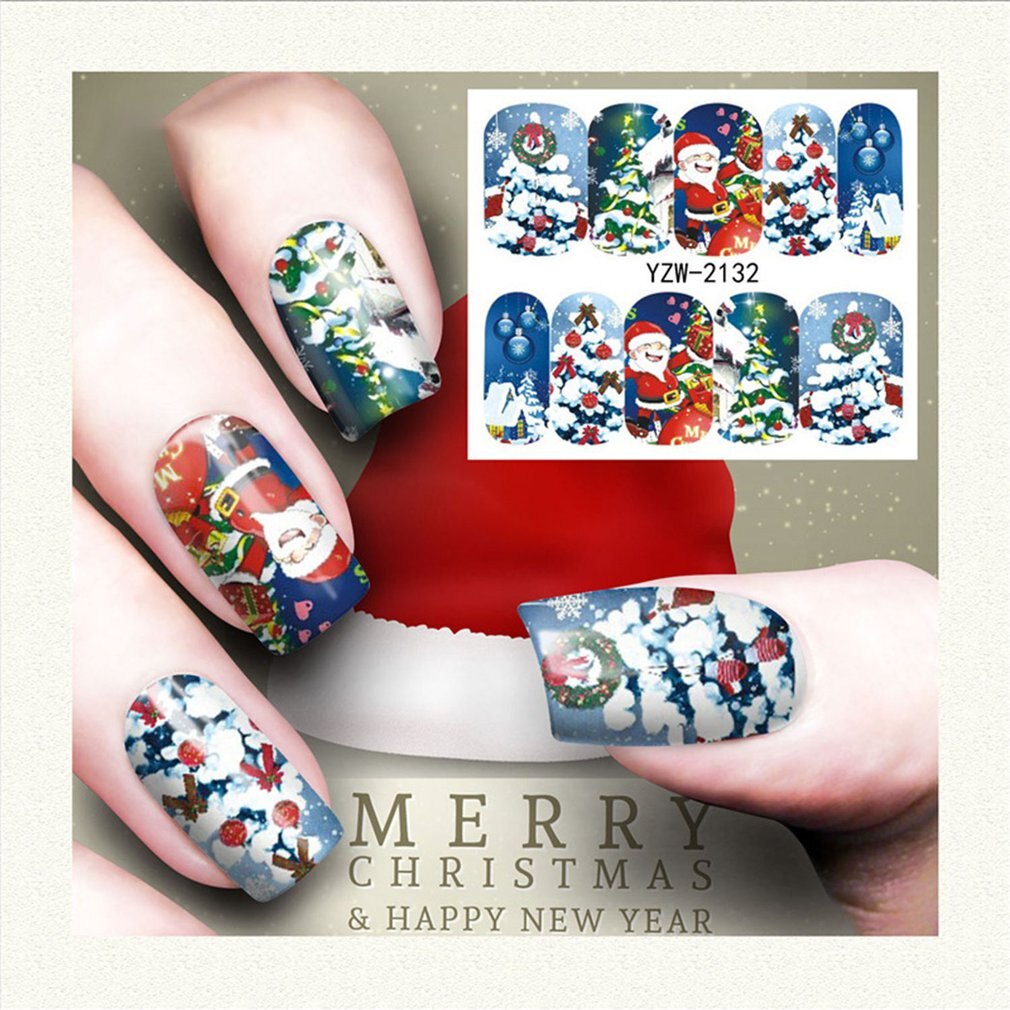 Nail Art Nail sticker New Year Slider Tattoo Christmas Water Decal Santa Claus Snowman Full Wraps Designs Decals - ebowsos