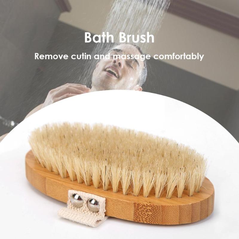 Natural Bristle Wooden Oval Bath Brush Scrubber Body Massage Spa Shower Brushes Bristle with Lotus and Polyester Cotton - ebowsos