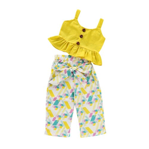 New 2Pcs/Set Summer Children Girls Clothing Kids Ruffle Tops +Floral Pants Outfits Sunsuit Clothes 1-5Yrs - ebowsos