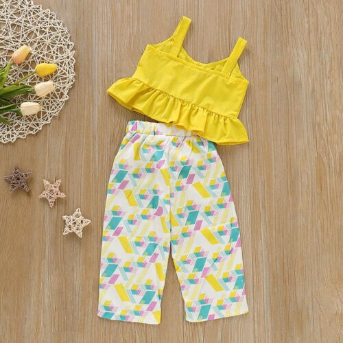 New 2Pcs/Set Summer Children Girls Clothing Kids Ruffle Tops +Floral Pants Outfits Sunsuit Clothes 1-5Yrs - ebowsos