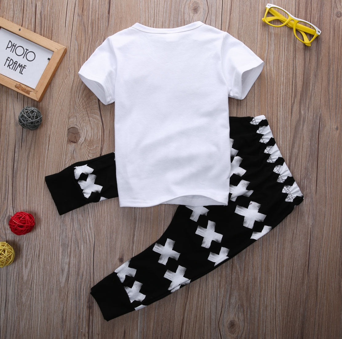 New 2pcs Baby Kids Boys Black Cotton Shirt Sweater + Elastic Waist Long Pants Outfit - ebowsos