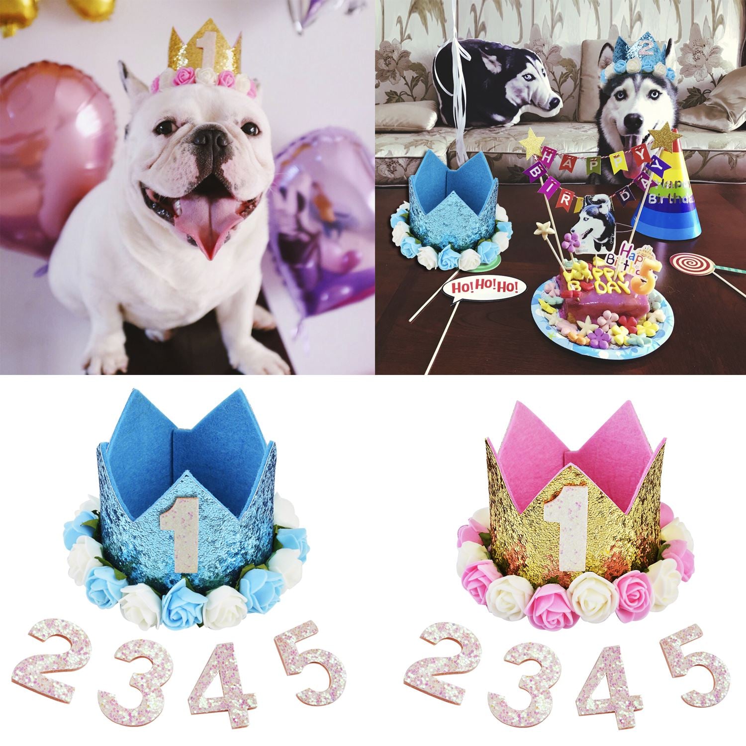 New Arrival Pet Cat Dog Birthday Party Hat One To Five Caps First Birthday Princess Crown Party Puppy Kitten Favors Headband Hat-ebowsos