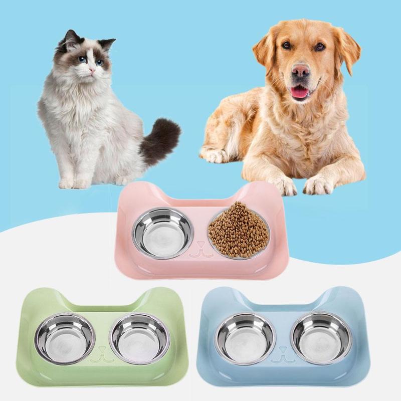 New Arrivals Pet Dog Double Bowl Teddy Food Bowl Stainless Steel Cat Dog Water Bowl Drinking Supplies Dropshipping 31*21.5*5cm - ebowsos