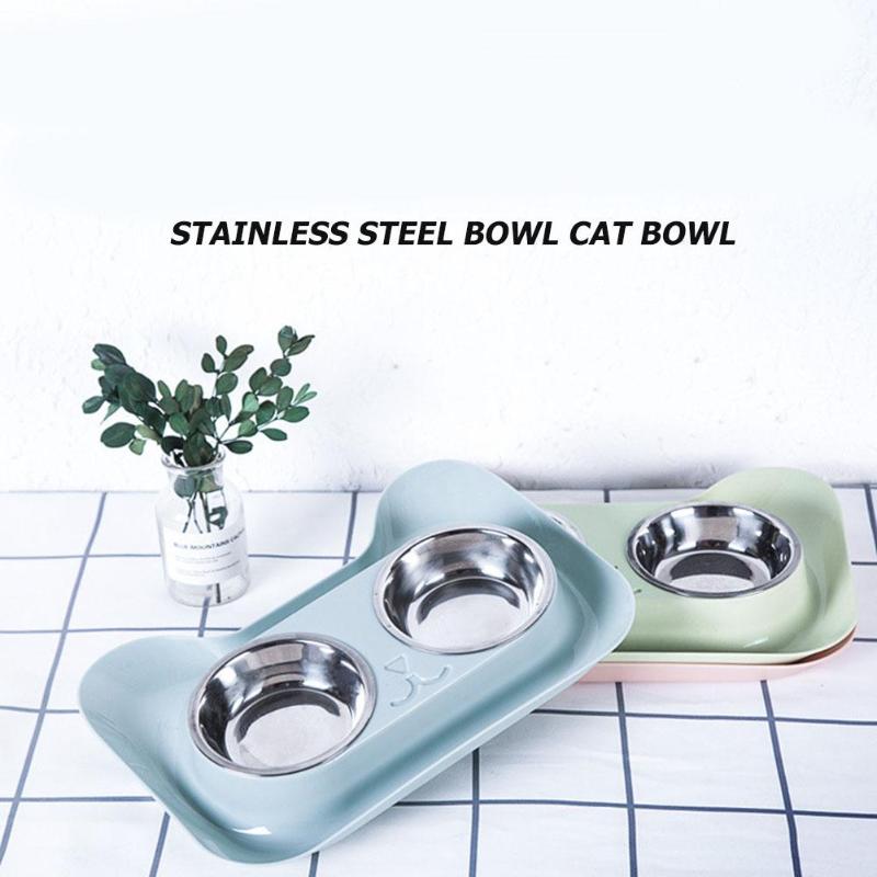 New Arrivals Pet Dog Double Bowl Teddy Food Bowl Stainless Steel Cat Dog Water Bowl Drinking Supplies Dropshipping 31*21.5*5cm - ebowsos