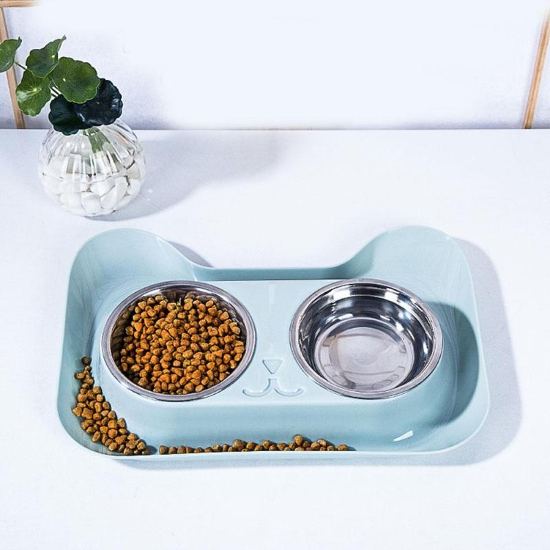 New Arrivals Pet Dog Double Bowl Teddy Food Bowl Stainless Steel Cat Dog Water Bowl Drinking Supplies Dropshipping 31*21.5*5cm - ebowsos