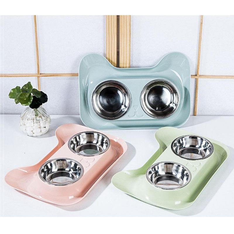 New Arrivals Pet Dog Double Bowl Teddy Food Bowl Stainless Steel Cat Dog Water Bowl Drinking Supplies Dropshipping 31*21.5*5cm - ebowsos