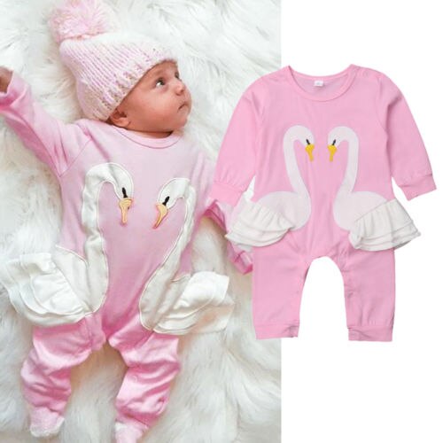 New Arrivels Baby Girls Clothing Cotton 3D Swan Romper Pants Jumpsuit Outfits Clothes - ebowsos