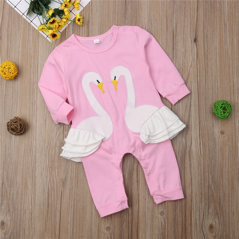 New Arrivels Baby Girls Clothing Cotton 3D Swan Romper Pants Jumpsuit Outfits Clothes - ebowsos