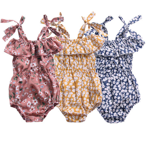 New Arrivels Baby Girls Floral Strap Romper Newborn Infant Sleevelss Ruffles Jumpsuit Clothes Outfits - ebowsos