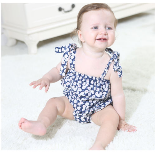 New Arrivels Baby Girls Floral Strap Romper Newborn Infant Sleevelss Ruffles Jumpsuit Clothes Outfits - ebowsos