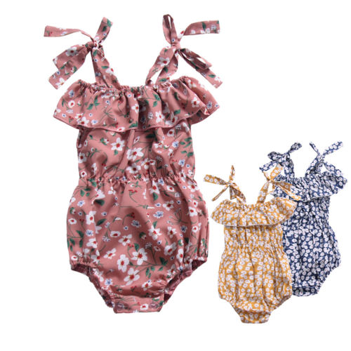 New Arrivels Baby Girls Floral Strap Romper Newborn Infant Sleevelss Ruffles Jumpsuit Clothes Outfits - ebowsos