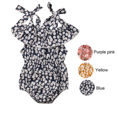 New Arrivels Baby Girls Floral Strap Romper Newborn Infant Sleevelss Ruffles Jumpsuit Clothes Outfits - ebowsos