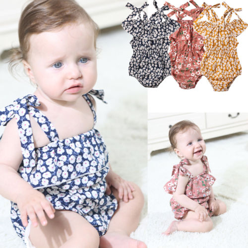 New Arrivels Baby Girls Floral Strap Romper Newborn Infant Sleevelss Ruffles Jumpsuit Clothes Outfits - ebowsos