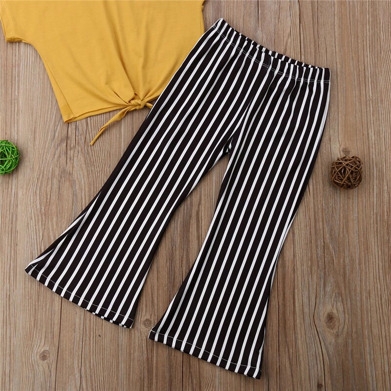 New Arrivels Summer Kids Stripe Clothse Baby Girls Short Sleeve T-shirt Striped Pants 2PCS Outfits Tracksuit - ebowsos