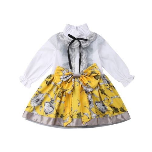 New Arrivels Toddler Baby Girls Lace Floral Princess Party Bow Shirt Tutu Dress Clothes - ebowsos