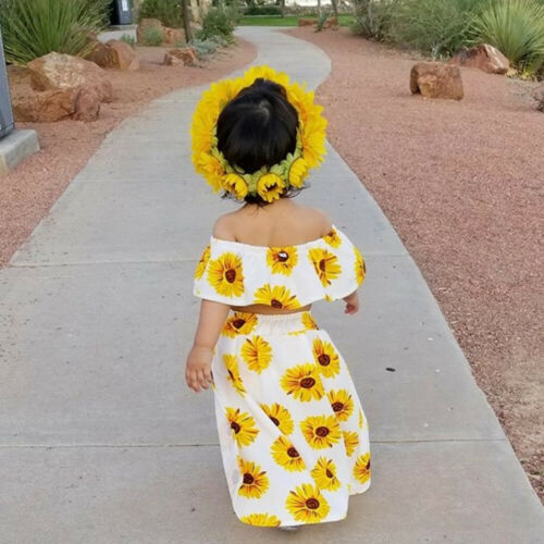 New Arrivels Toddler Kids Baby Girl Sunflower Crop Tops Shorts Dress Headband Outfits Sunsuit - ebowsos