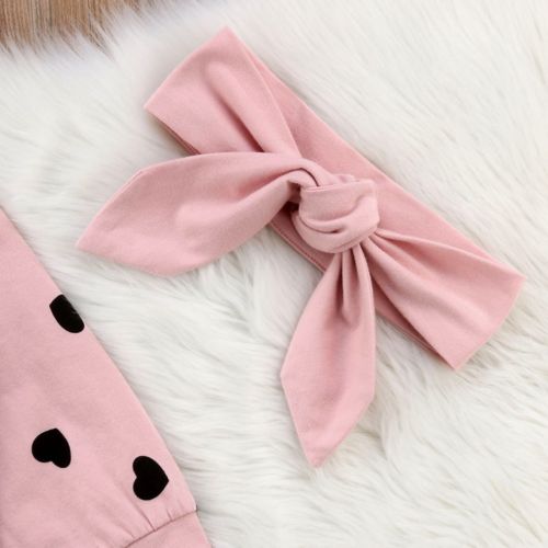 New Autumn Winter Newborn Infant Baby Girl Clothes Set 3PCS Long Sleeve Heart Pink Romper Tops Striped Pants+Headband - ebowsos