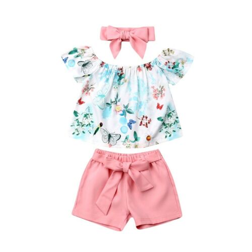 New Baby Girl FloralTop Shirt Bow Shorts Pants Toddler Newborn Clothes 2Pcs Outfit - ebowsos